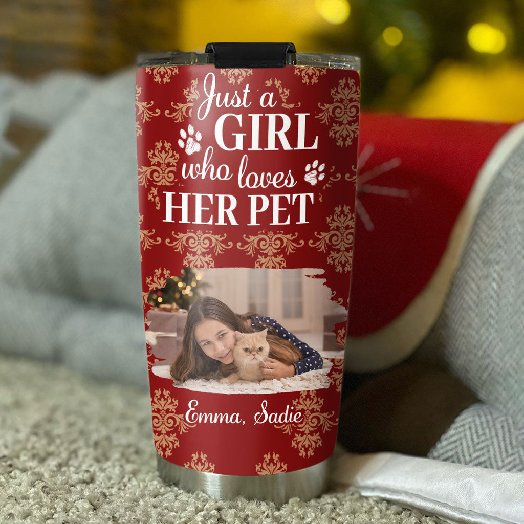Custom Photo Christmas Birthday Gifts For Pet Mom, Pet Lovers • Toile Pet Cartoon Christmas Photo - Personalized Tumbler