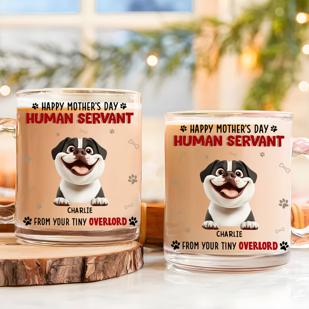 Custom Mother's day Birthday Gifts For Dog Mom, Dog Lovers • Happy Human Servant Ver Dog - Personalized Glass Mug