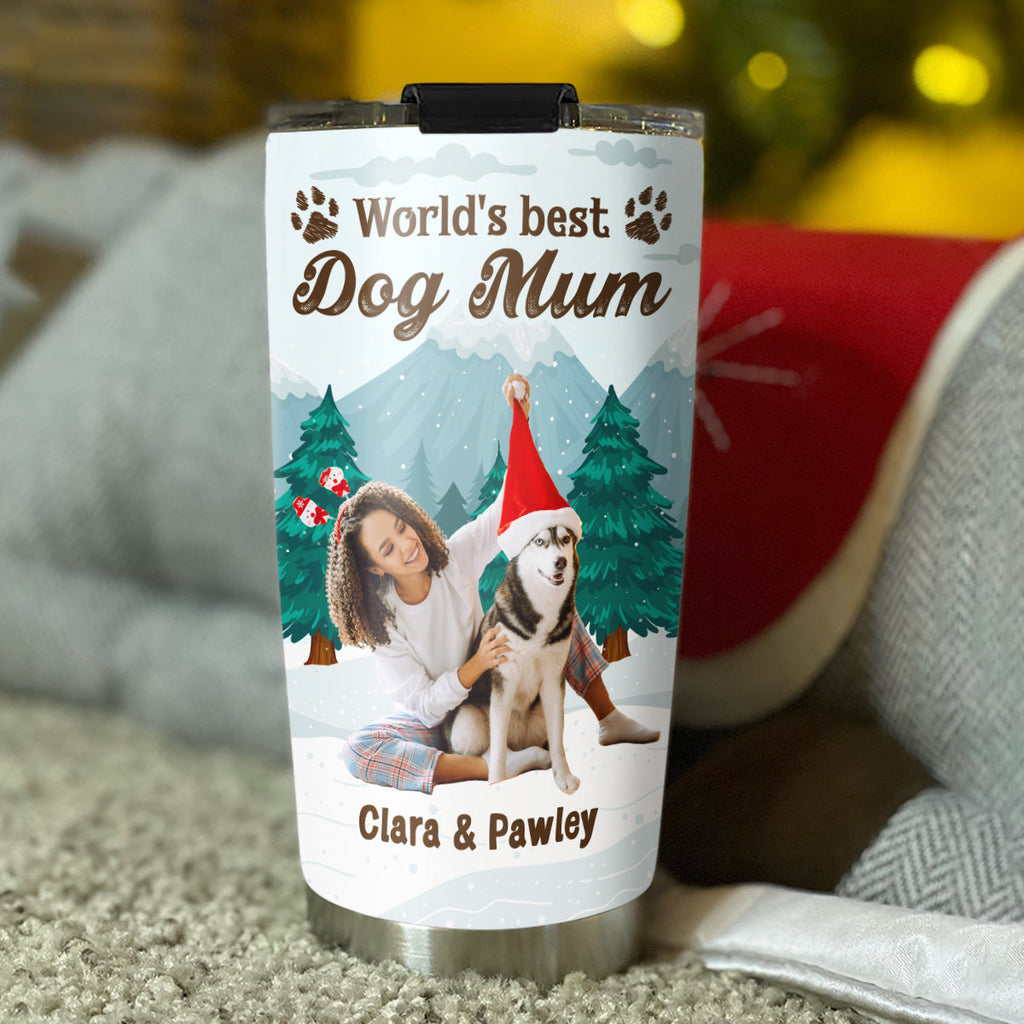 Custom Photo Christmas Birthday Gifts For Dog Mom, Dog Lovers • Winter View From Dog Mom Photo - Personalized Tumbler
