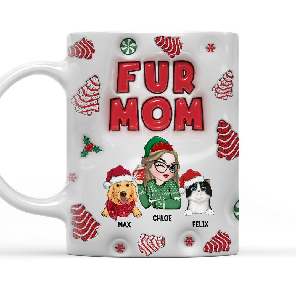 Custom Mother's day Birthday Gifts For Dog Mom, Dog Lovers • Fur Mom Tree Cake - Personalized 3D Inflated Effect Mug