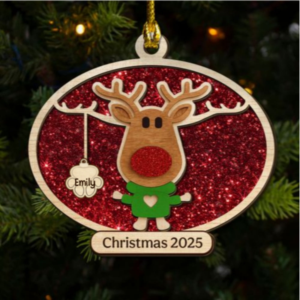 Christmas Reindeer Family Forever - Personalized 2-layered Wood Ornament