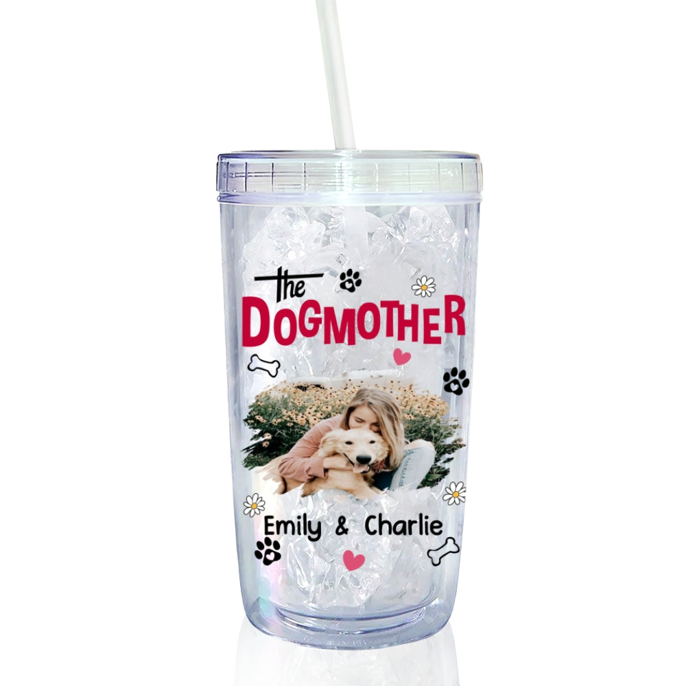 Custom Photo Christmas Birthday Gifts For Dog Mom, Dog Lovers • The Dogmother Photo - Personalized 14oz Plastic Tumbler