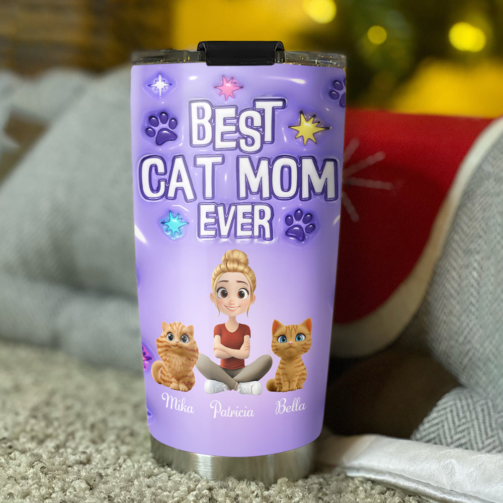 Custom Christmas Birthday Gifts For Cat Mom, Cat Lovers • Cat Mom Power - Personalized 3D Inflated Effect Tumbler