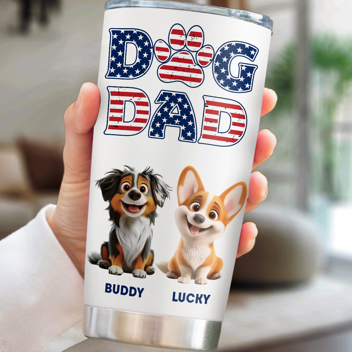 Custom Christmas Birthday Gifts For Dog Dad, Dog Lovers • Dad With American Style - Personalized Tumbler