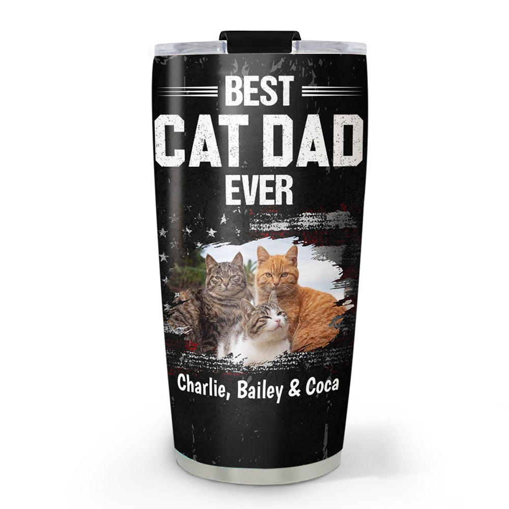 Custom Photo Father's day Birthday Gifts For Cat Dad, Cat Lovers • American Cat Dad Photo - Personalized Tumbler