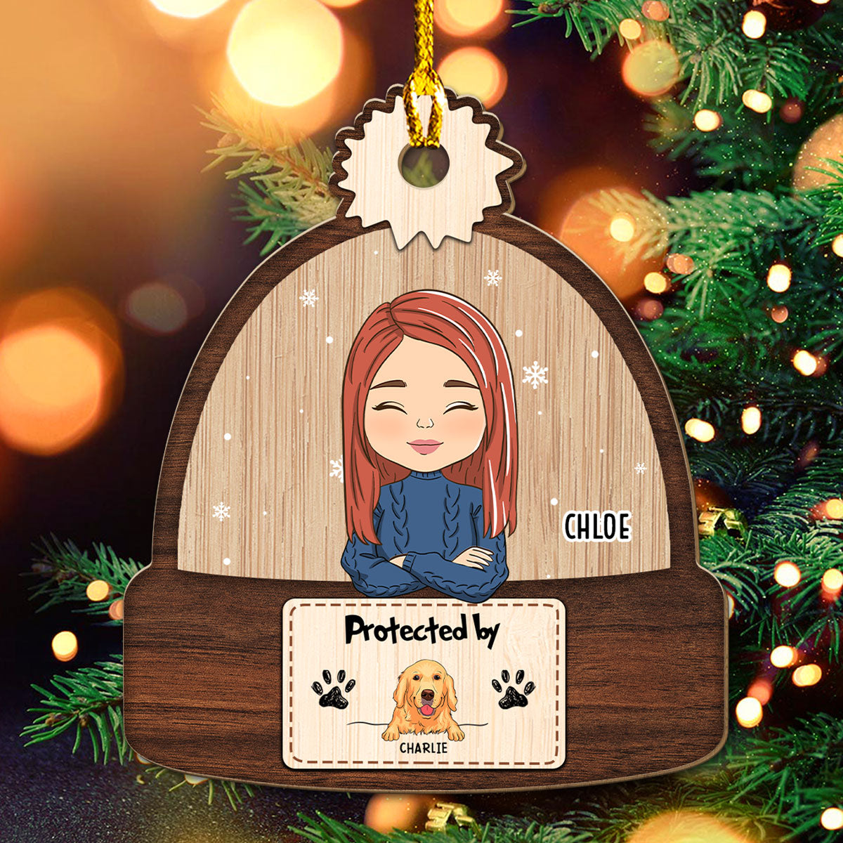 Protected By - Personalized Wood Ornament