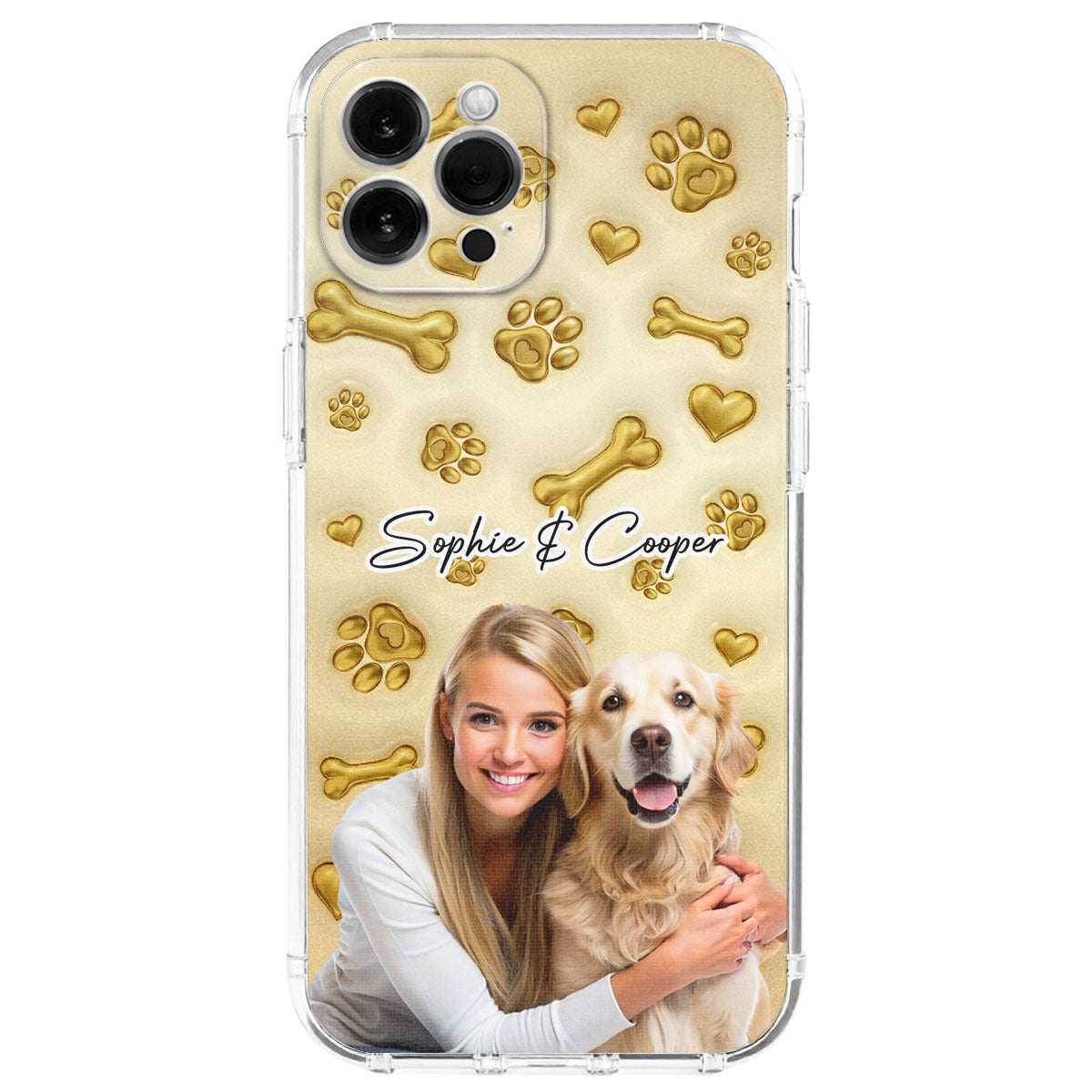 Gold Glitter Dog Mom Photo - Personalized 3D Effect Phone Case
