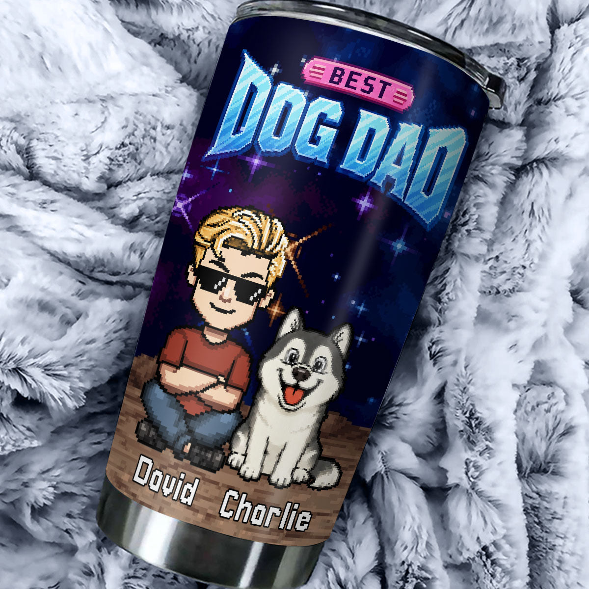 Custom Father's day Birthday Gifts For Dog Dad, Dog Lovers • Best Funny Pixel Dad - Personalized Tumbler