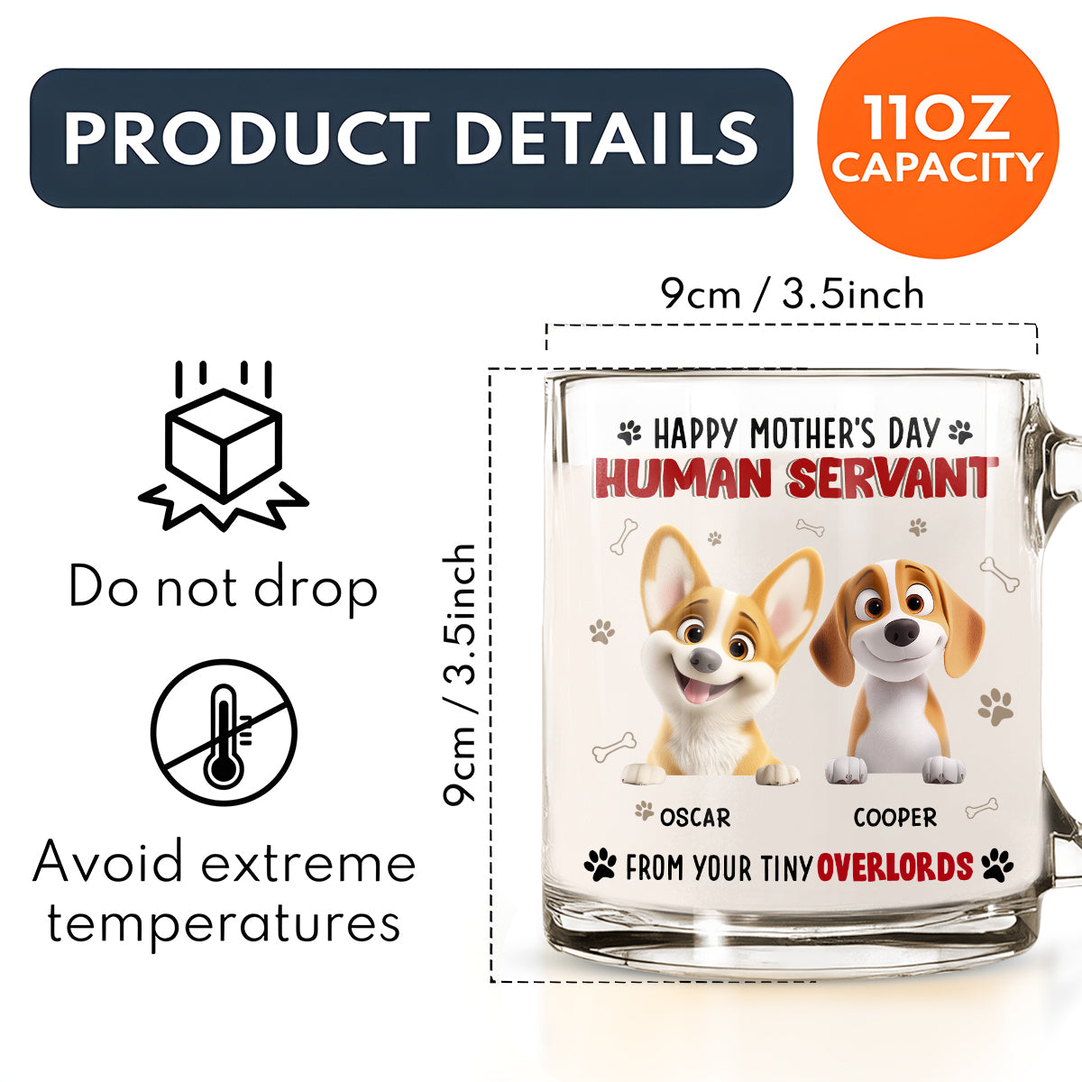Custom Mother's day Birthday Gifts For Dog Mom, Dog Lovers • Happy Human Servant Ver Dog - Personalized Glass Mug
