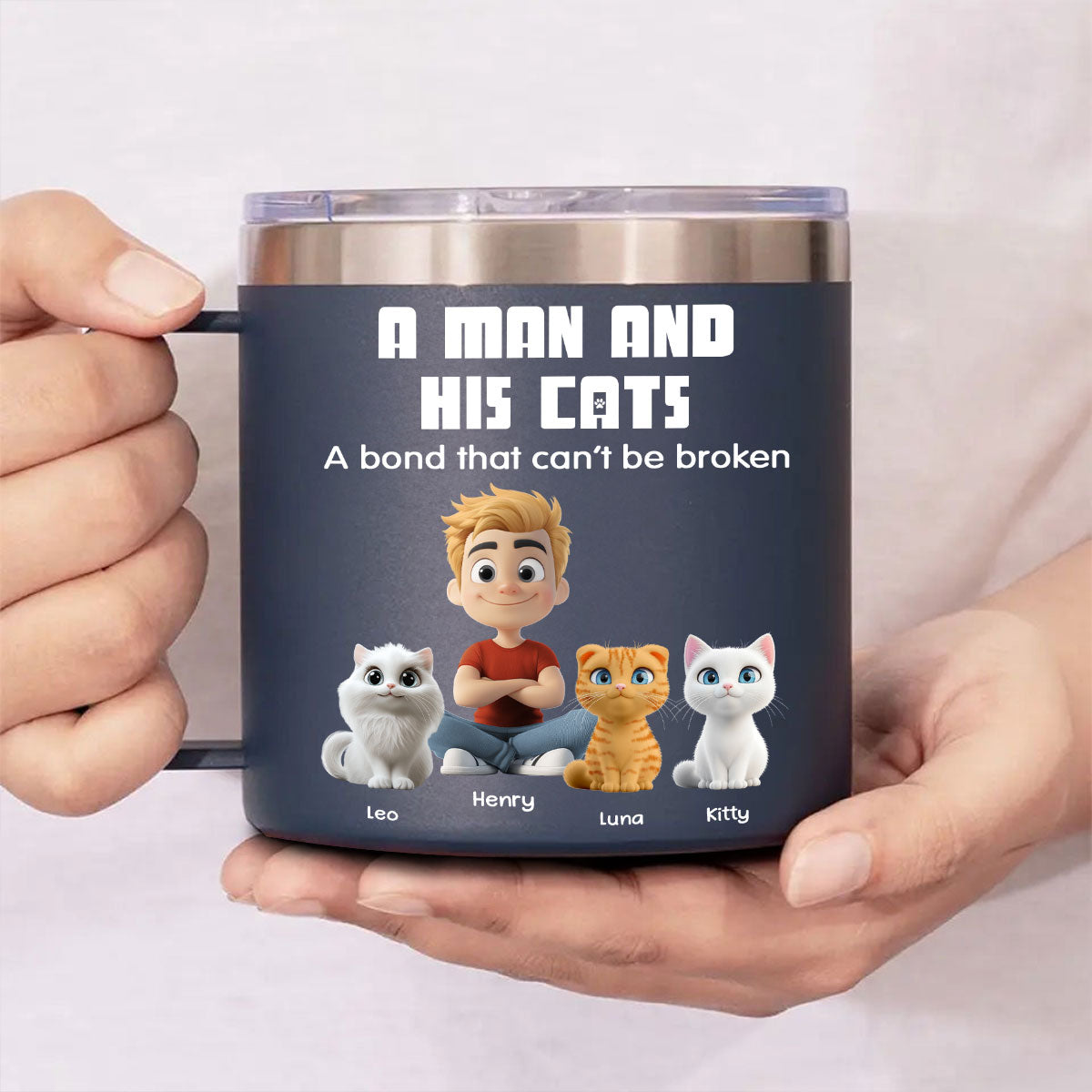 Custom Father's day Birthday Gifts For Cat Dad, Cat Lovers • Best Dad Ever Cat Ver - Personalized 14oz Stainless Steel Tumbler With Handle