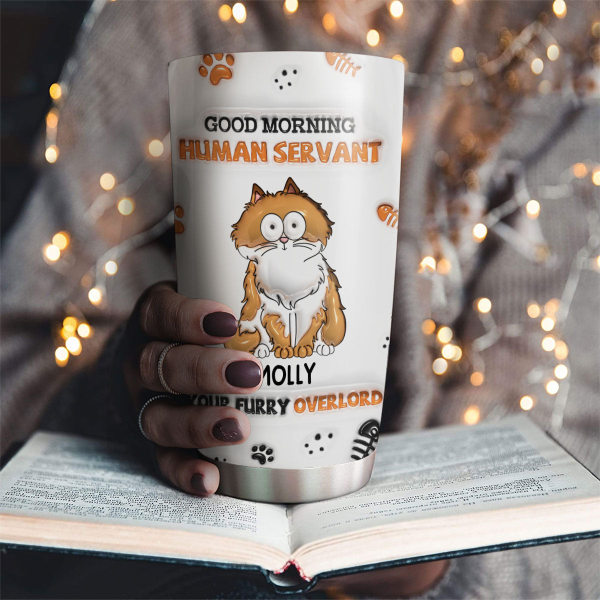 Custom Mother's day Birthday Gifts For Pet Mom, Pet Lovers • Good Morning Human - Personalized 3D Inflated Effect Tumbler