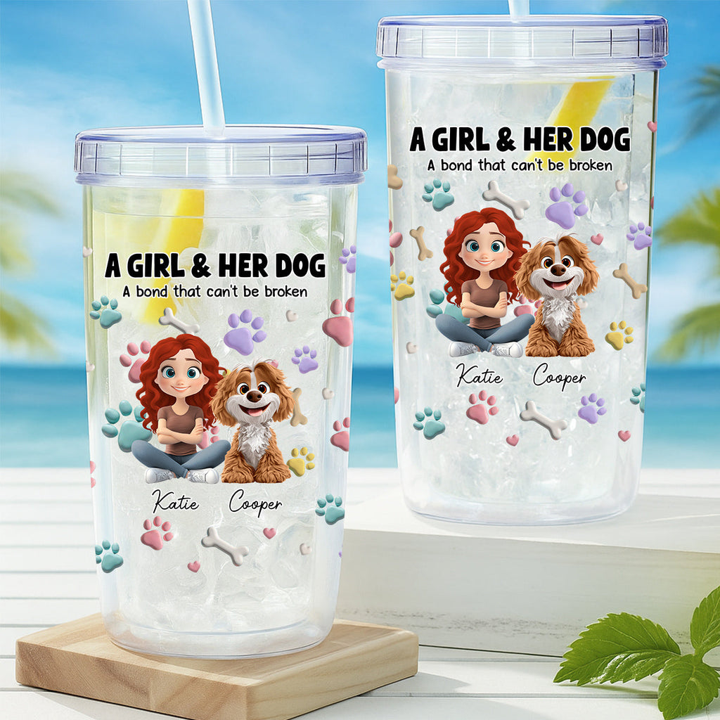 Custom Christmas Birthday Gifts For Dog Mom, Dog Lovers • Dog And Human Cartoon - Personalized 14oz Plastic Tumbler