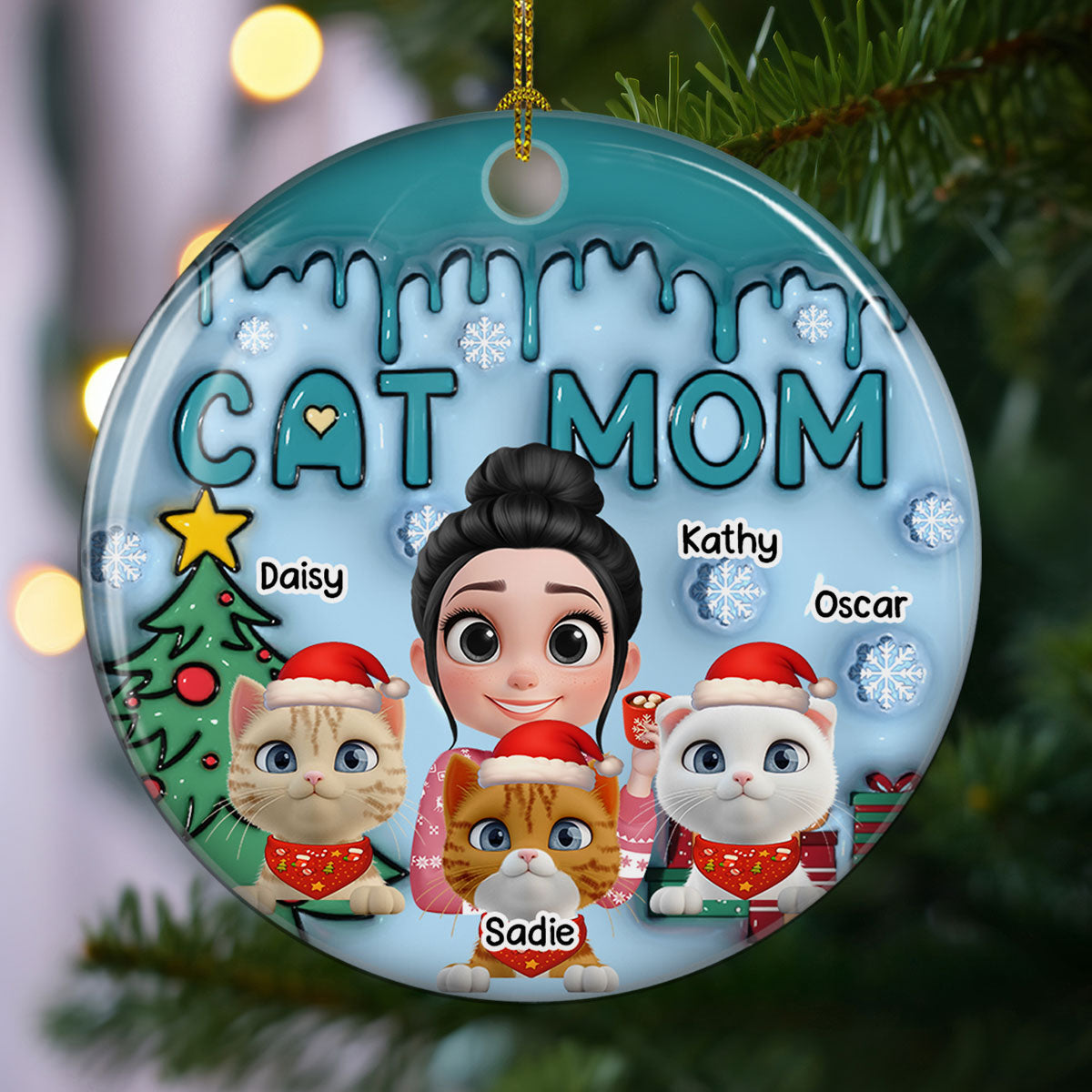 Custom Christmas Decor Home Birthday Gifts For Cat Lovers • Me And Lovely Cat - Personalized 3D Inflated Effect Ceramic Ornament