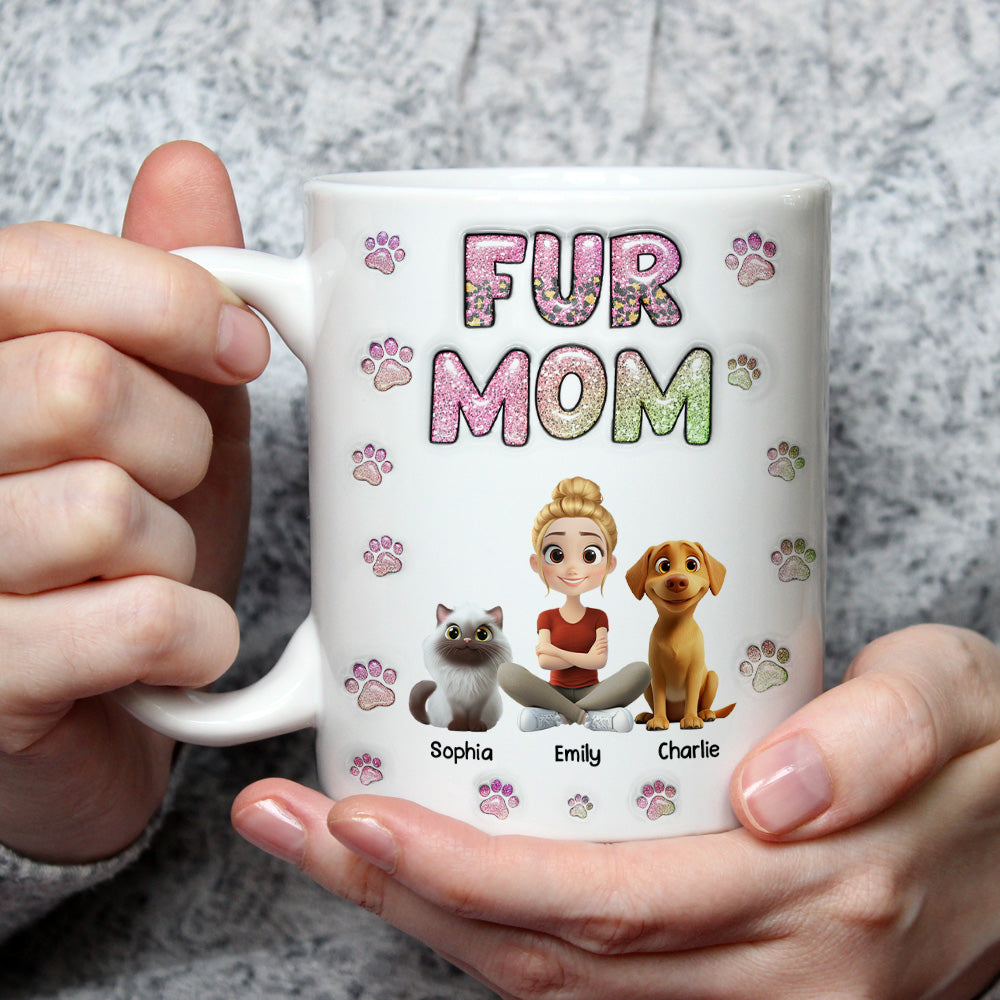 Custom Christmas Birthday Gifts For Dog Mom, Dog Lovers • Fur Mom Lovely Chibi - Personalized 3D Inflated Effect Mug