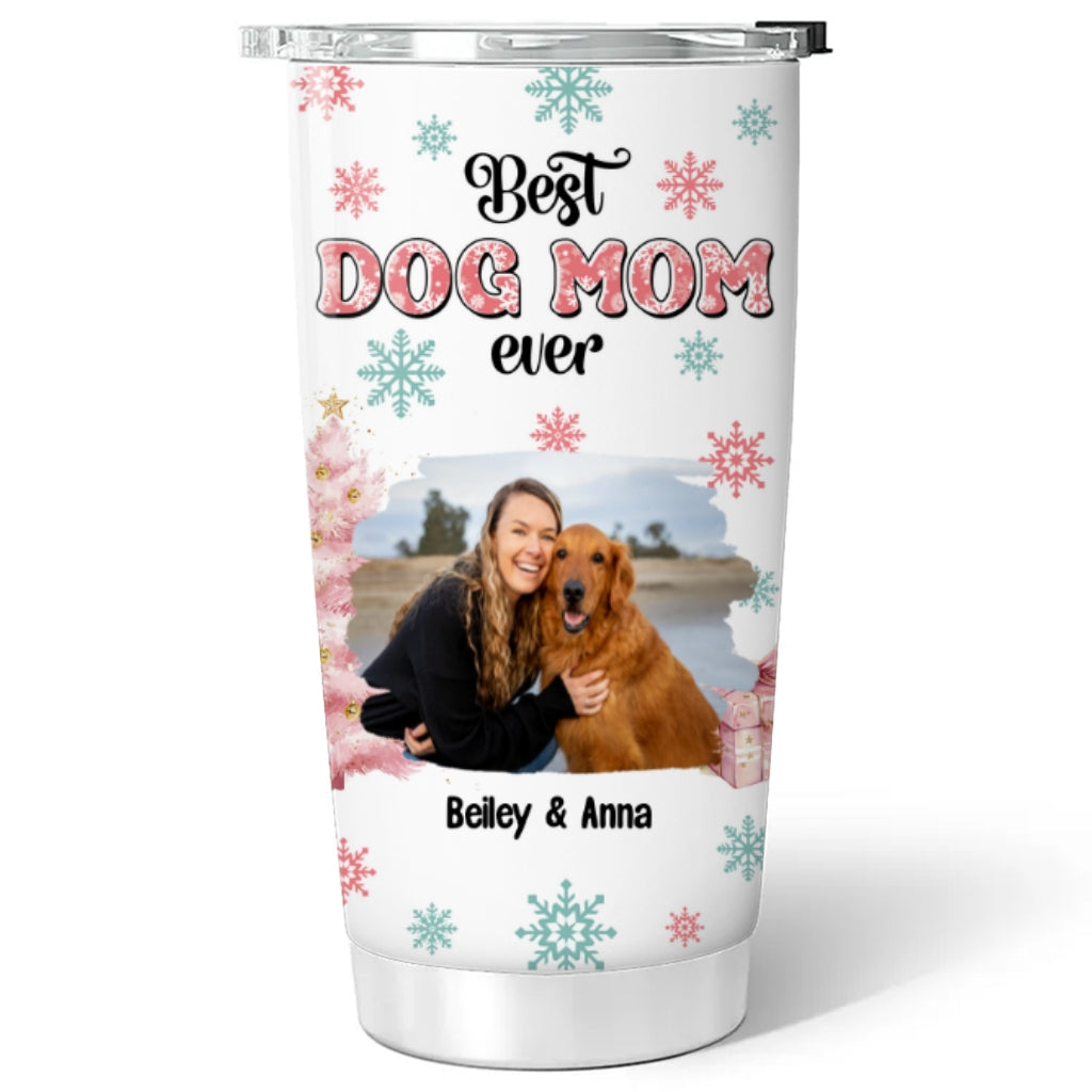 Custom Photo Christmas Birthday Gifts For Dog Mom, Dog Lovers • Cozy Dog Mom In Winter Photo - Personalized Tumbler