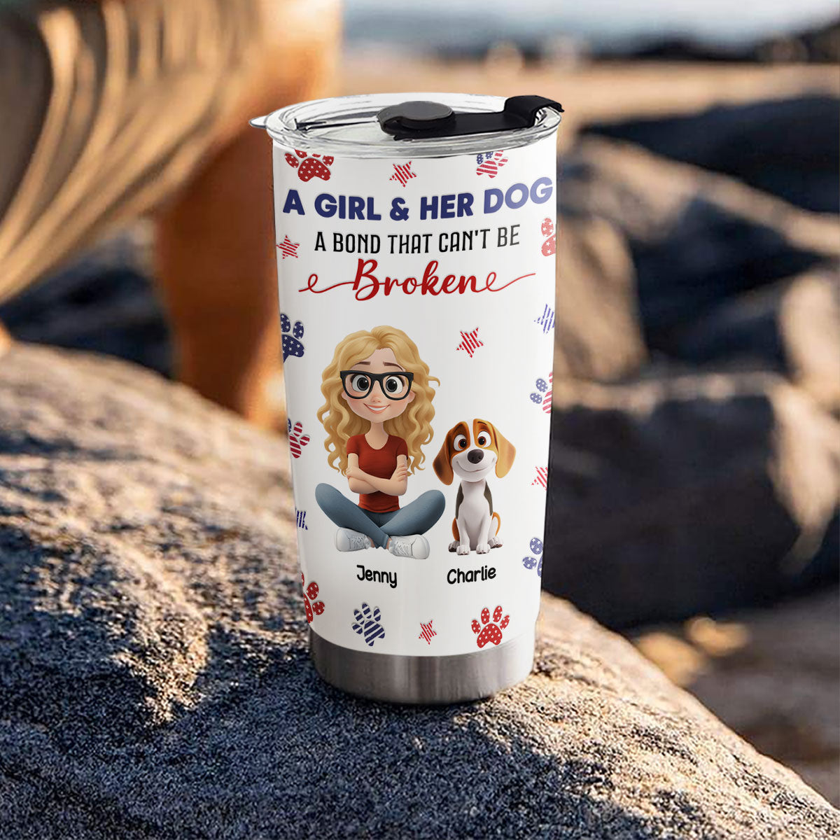 Custom Christmas Birthday Gifts For Dog Mom, Dog Lovers • American Girl And Her Dog - Personalized 3D Inflated Effect Tumbler