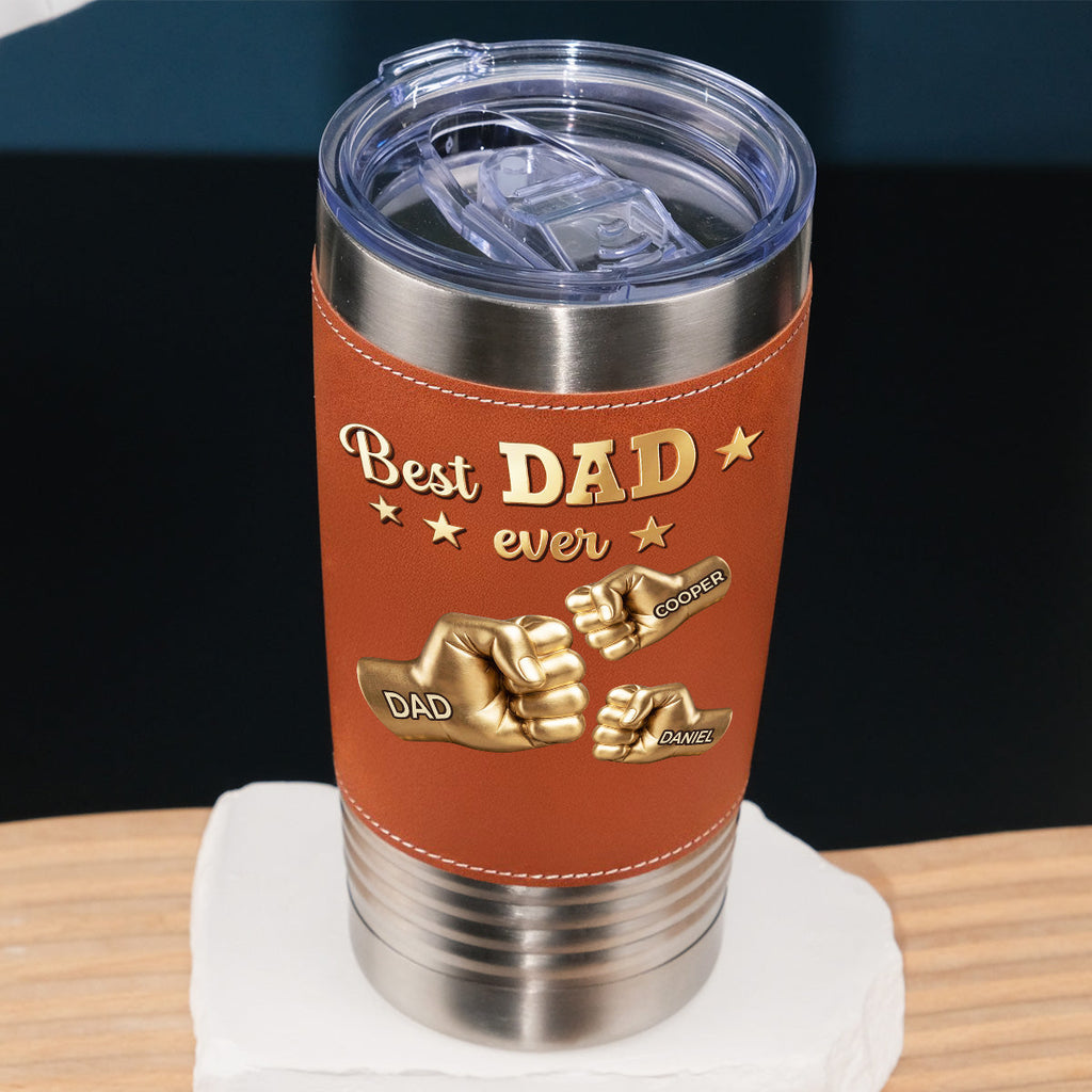 Custom Father's day Birthday Gifts For Dog Dad, Dog Lovers • Gold Best Dad Ver Paw 2 - Personalized Leather Tumbler
