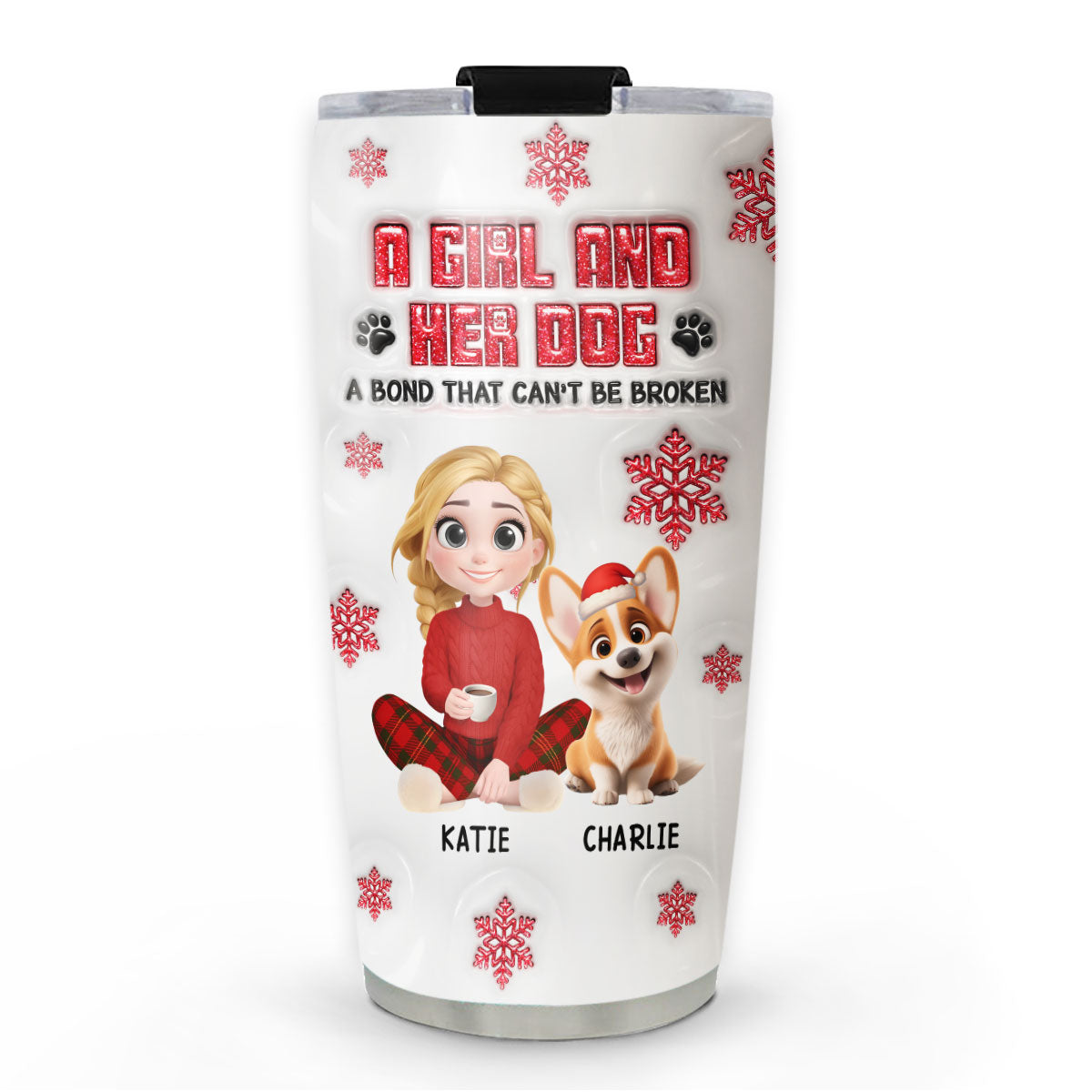 Custom Christmas Birthday Gifts For Dog Mom, Dog Lovers • No Space Between Us - Personalized 3D Inflated Effect Tumbler