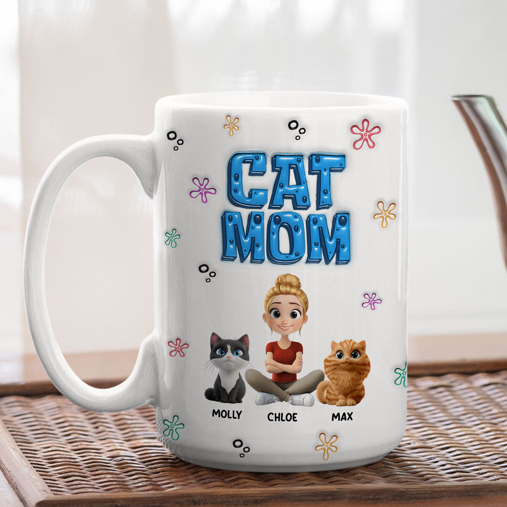 Custom Christmas Birthday Gifts For Cat Mom, Cat Lovers • Sponge Cat Mom - Personalized 3D Inflated Effect Mug