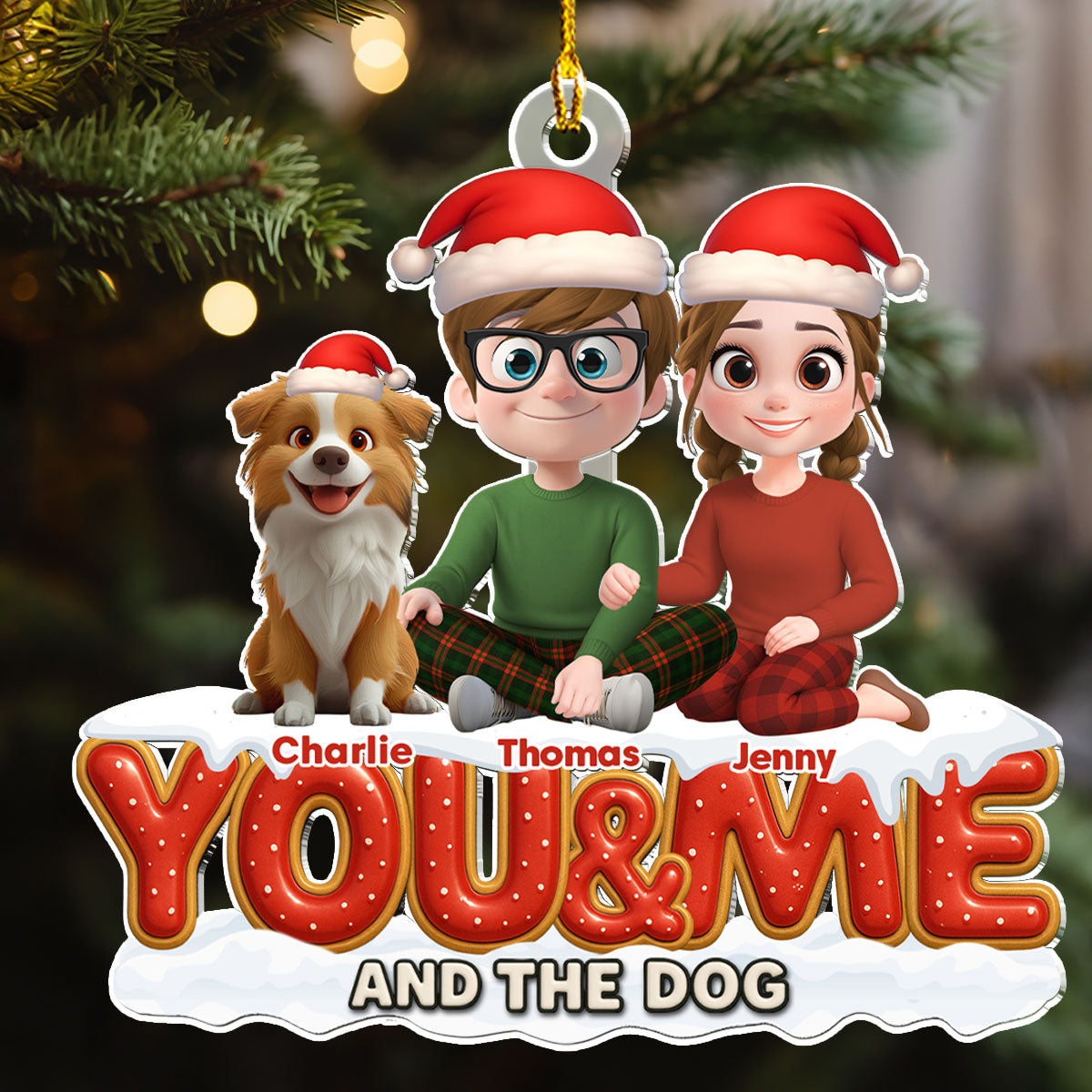 Custom Christmas Decor Home Birthday Gifts For Dog Lovers • Eternal Bond - Personalized 3D Effect Acrylic Ornament