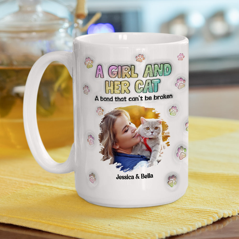 Custom Photo Christmas Birthday Gifts For Dog Mom, Dog Lovers • A Girl And Her Cat Photo - Personalized 3D Inflated Effect Mug