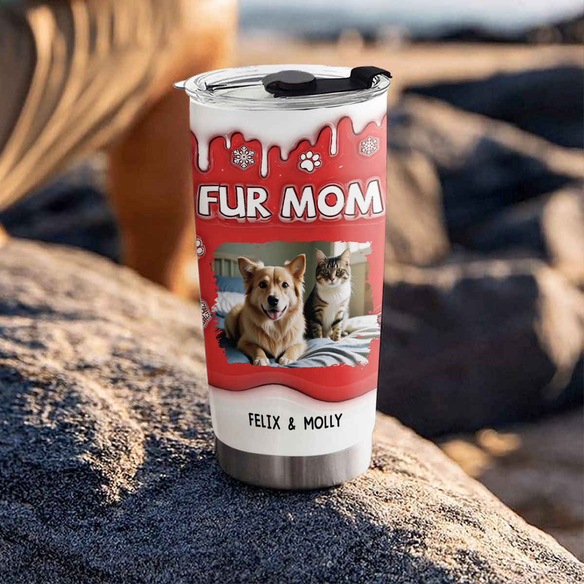 Custom Mother's day Birthday Gifts For Pet Mom, Pet Lovers • Christmas Mom Of Pets Photo - Personalized 3D Inflated Effect Tumbler