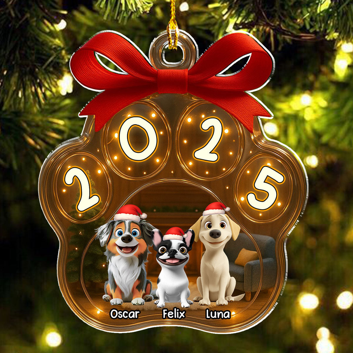 Custom Christmas Decor Home Birthday Gifts For Dog Lovers • Christmas Gift - Personalized 3D Inflated Effect Acrylic Ornament