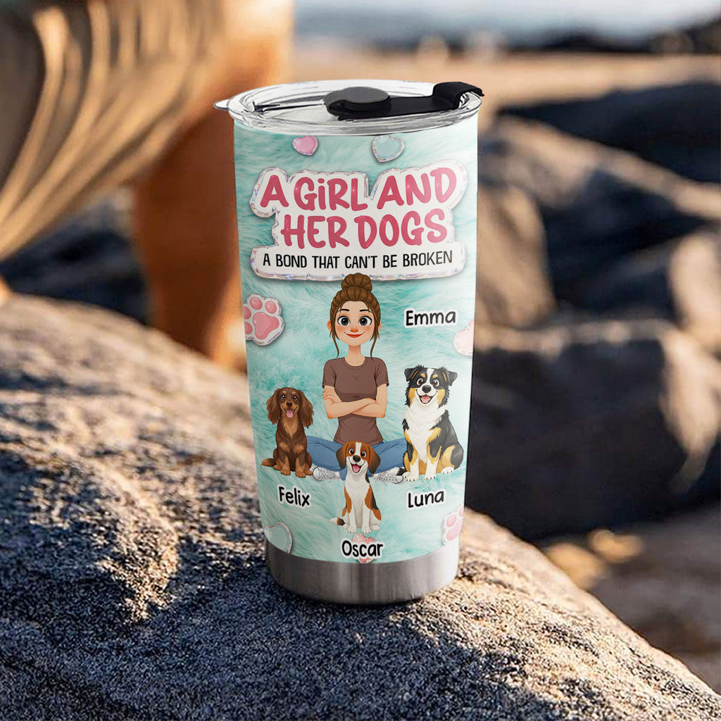 Custom Christmas Birthday Gifts For Dog Mom, Dog Lovers • Storybook Cute Girl And Her Dogs - Personalized Tumbler