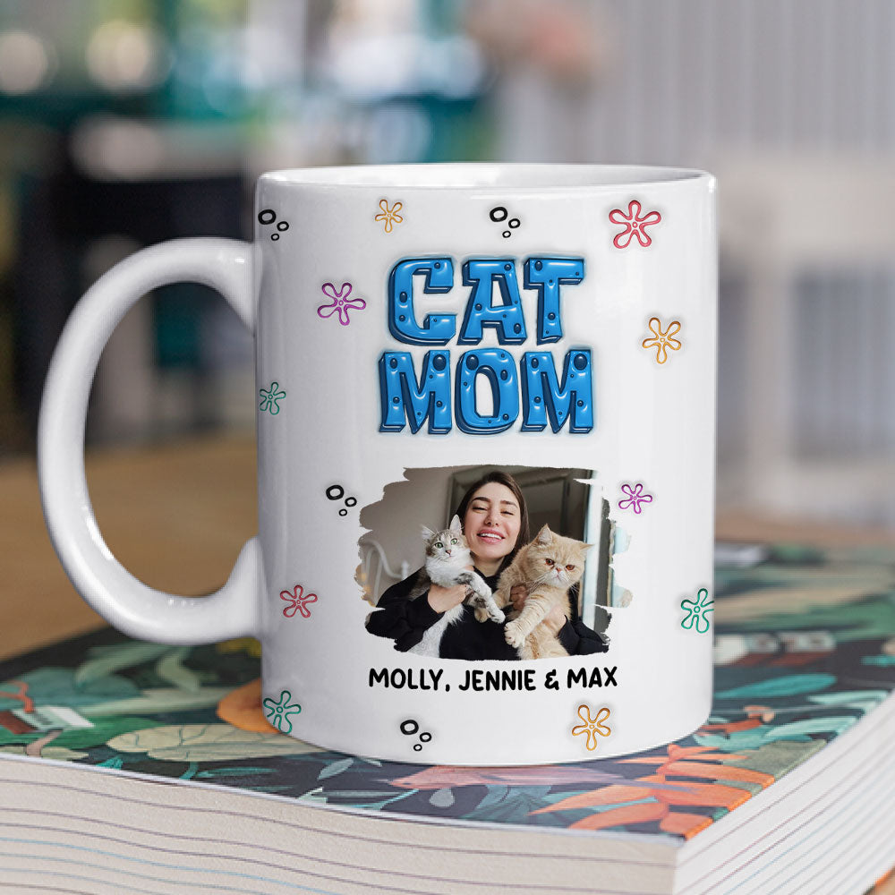 Custom Photo Christmas Birthday Gifts For Cat Mom, Cat Lovers • Sponge Cat Mom Photo - Personalized 3D Inflated Effect Mug