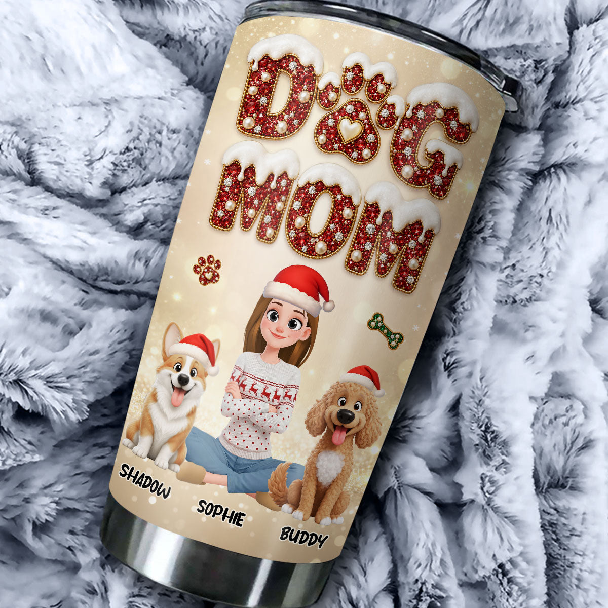 Custom Christmas Birthday Gifts For Dog Mom, Dog Lovers • Happiest Dog Mom Ever - Personalized 3D Effect Tumbler