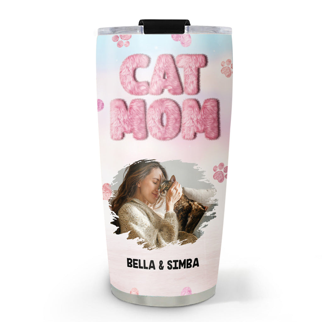 Custom Photo Christmas Birthday Gifts For Cat Mom, Cat Lovers • Fluffy Cat Mom Photo - Personalized Tumbler