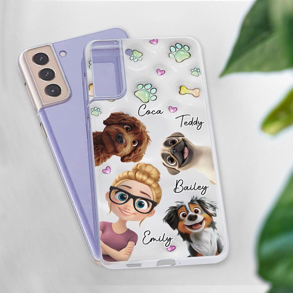 Lovely Human And Her Dogs - Personalized 3D Inflated Effect Phone Case