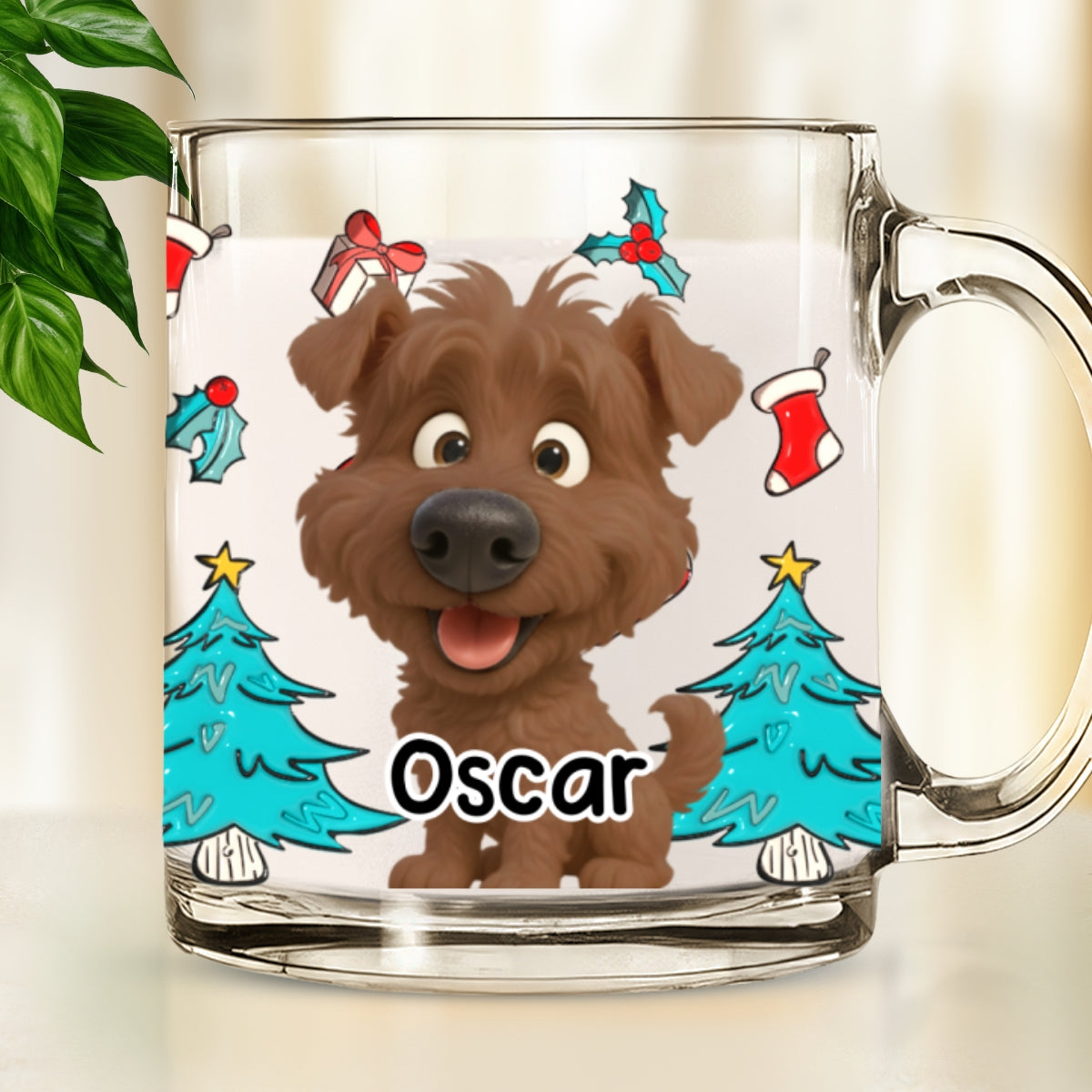 Custom Christmas Birthday Gifts For Dog Lovers • Santa Is Coming - Personalized 3D Inflated Effect Glass Mug