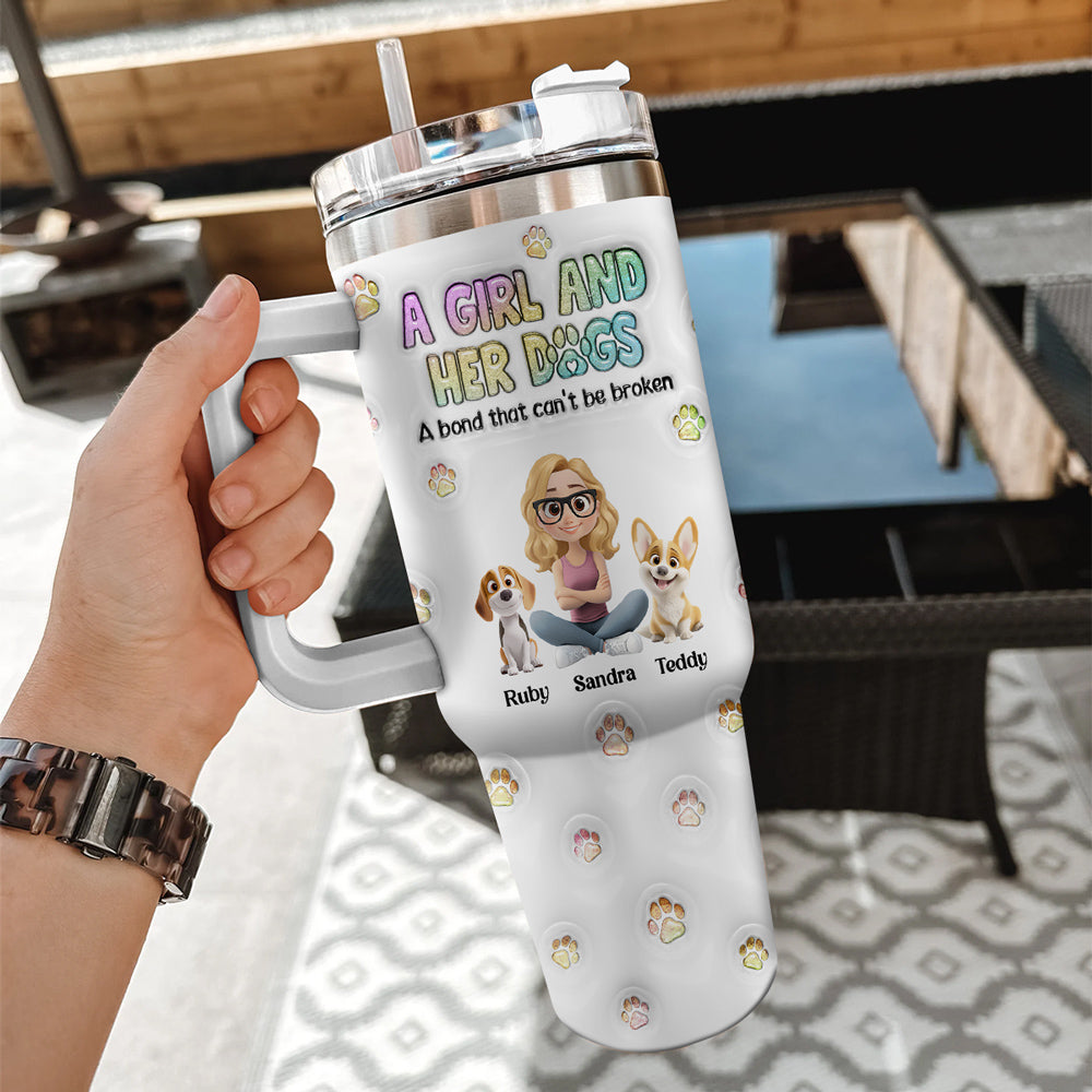 Custom Mother's day Birthday Gifts For Dog Mom, Dog Lovers • A Girl And Her Dog - Personalized 3D Inflated Effect Tumbler