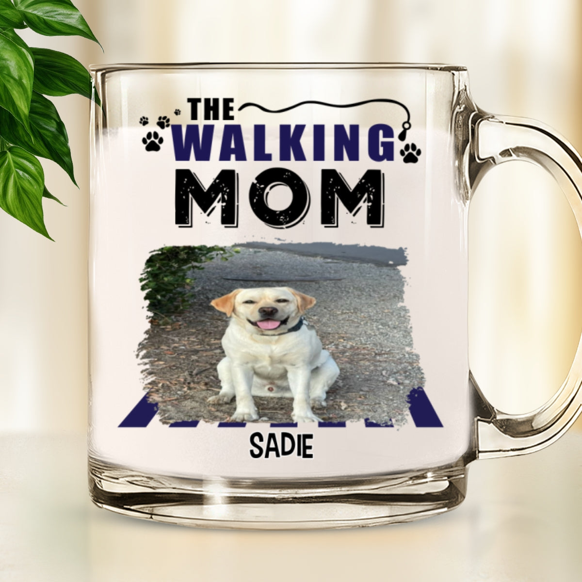 Custom Photo Mother's day Birthday Gifts For Dog Mom, Dog Lovers • Walking Mom Cartoon Photo - Personalized Glass Mug