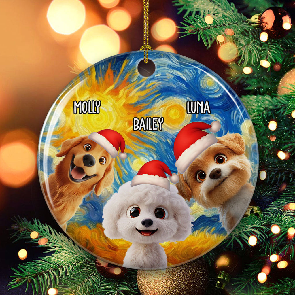 Custom Christmas Decor Home Birthday Gifts For Dog Lovers • Holy Night - Personalized Ceramic Ornament