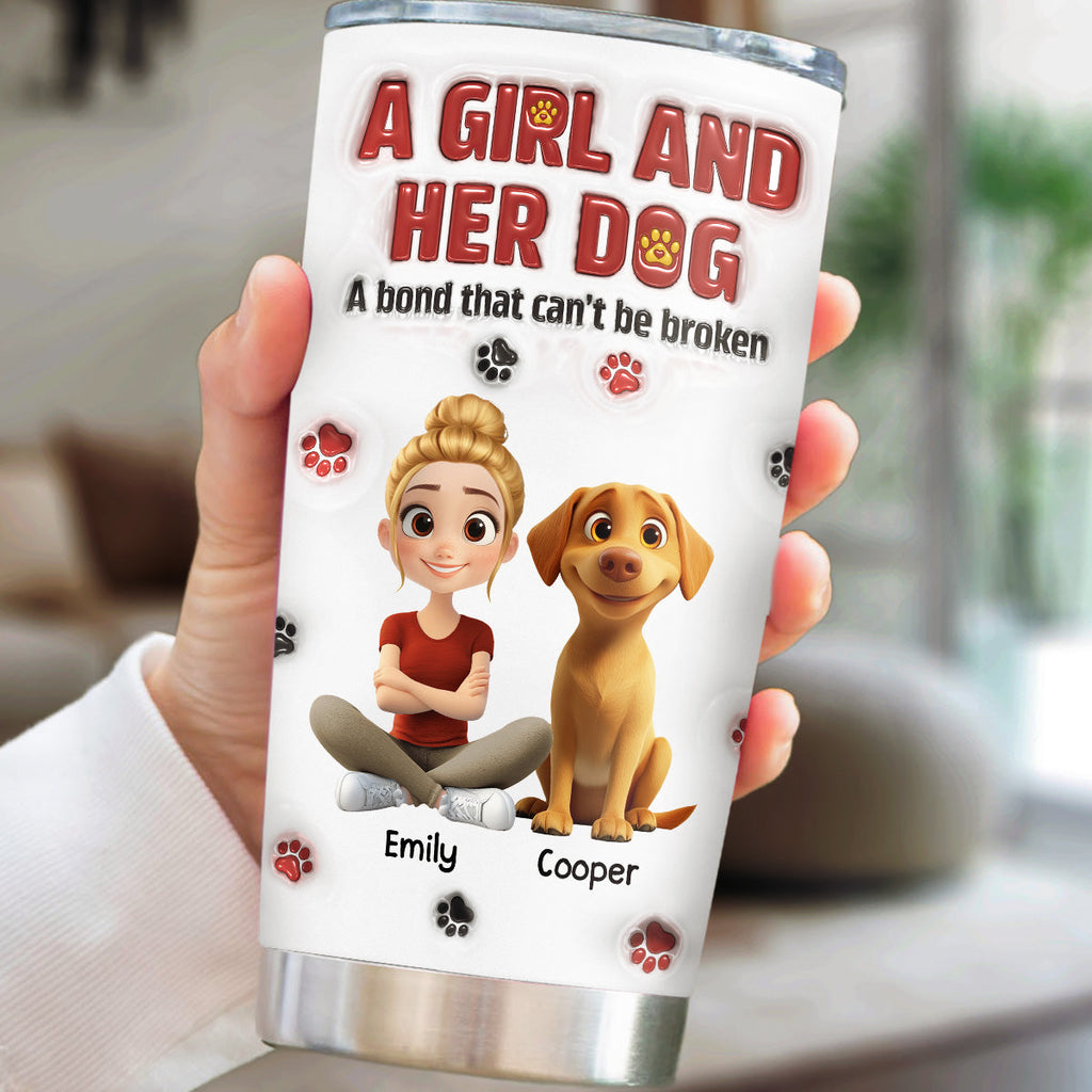 Custom Christmas Birthday Gifts For Dog Mom, Dog Lovers • A Girl And Her Dog Version 2 - Personalized 3D Inflated Effect Tumbler