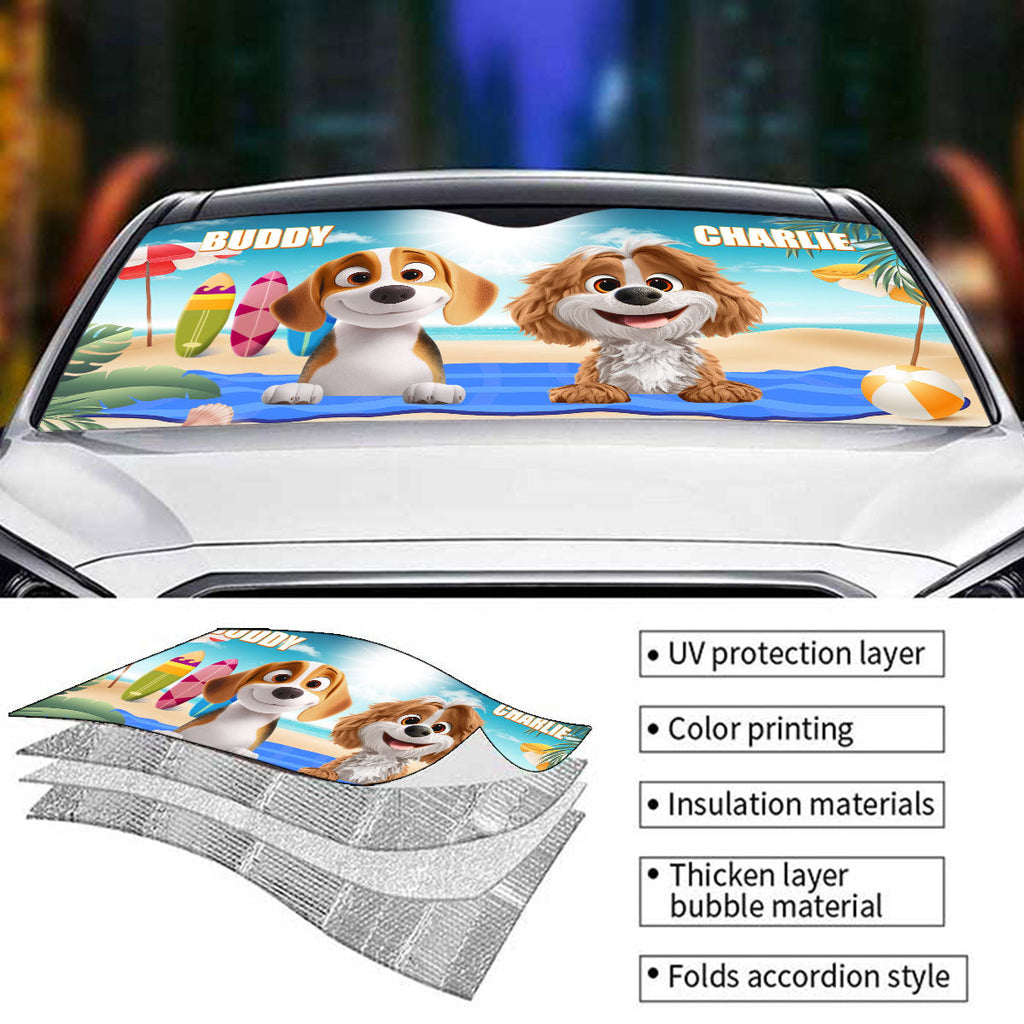Custom Christmas Birthday Gifts Car Accessories for Dog Parents • Dog And Beach - Personalized Car Sunshade