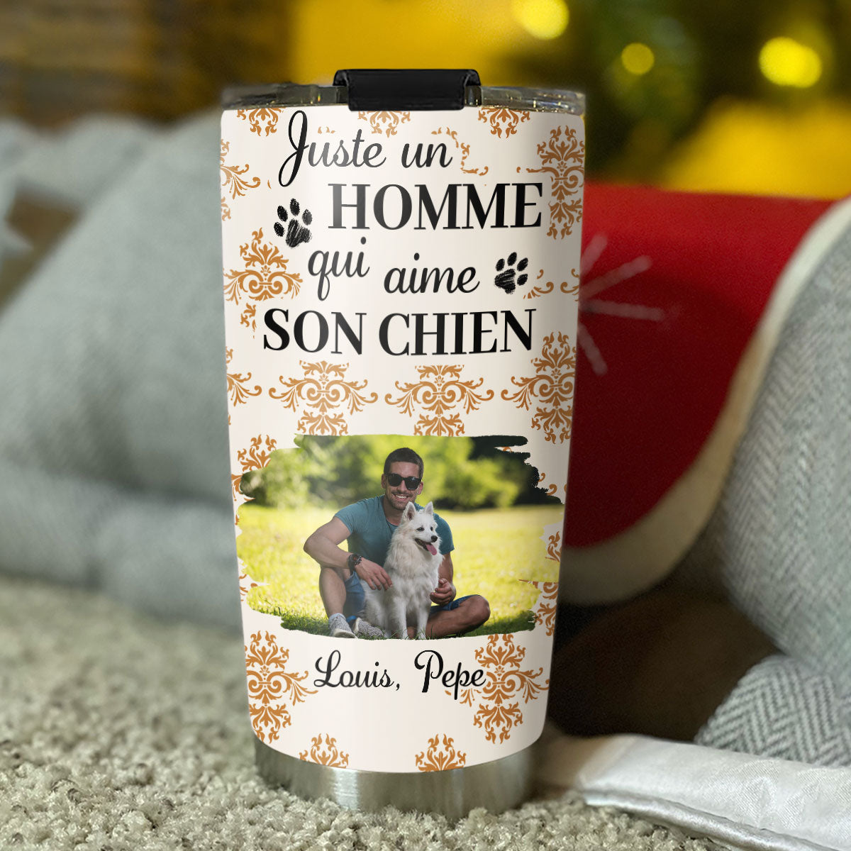 Custom Photo Christmas Birthday Gifts For Dog Dad, Dog Lovers • Gobelet Personnalisé - Chiens Citrouille d’Automne Photo