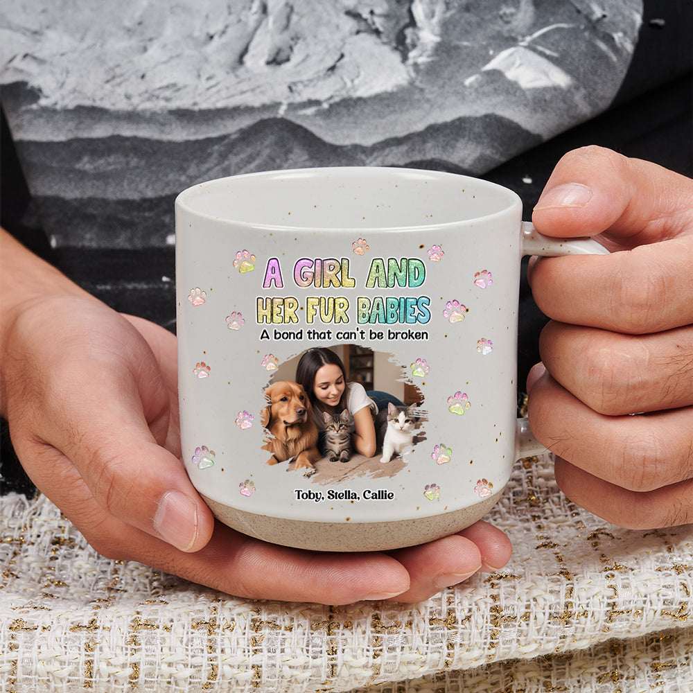 Custom Photo Christmas Birthday Gifts For Pet Mom, Pet Lovers • A Girl And Her Fur Babies Photo - Personalized Pottery Mug