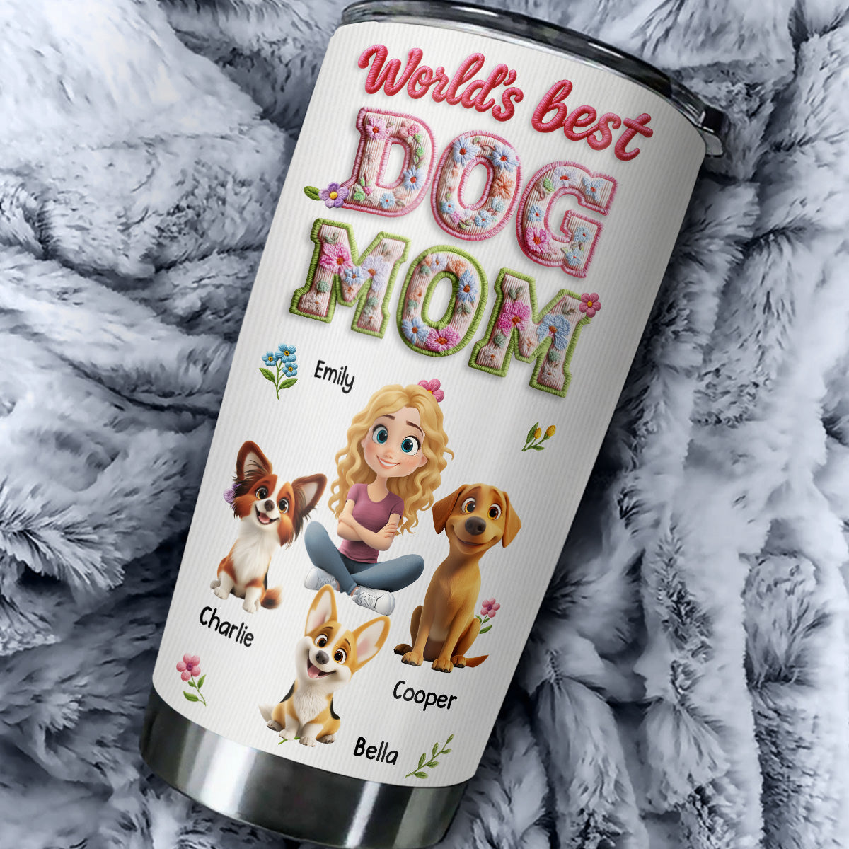 Custom Christmas Birthday Gifts For Dog Mom, Dog Lovers • Blossoming Dog Mom - Personalized 3D Effect Tumbler