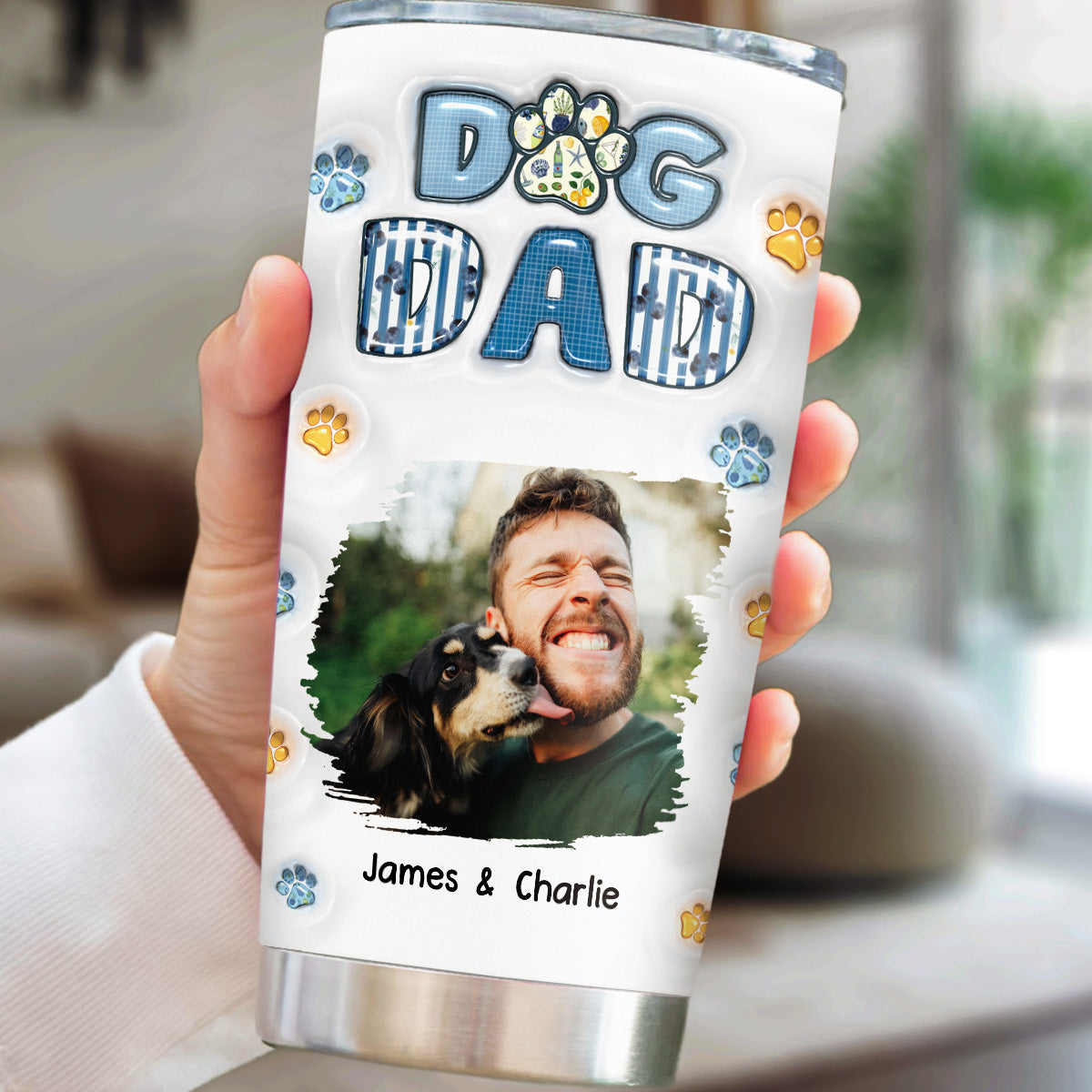 Custom Photo Christmas Birthday Gifts For Dog Dad, Dog Lovers • My Baby On Top Of All Version 2 Photo - Personalized 3D Inflated Effect Tumbler