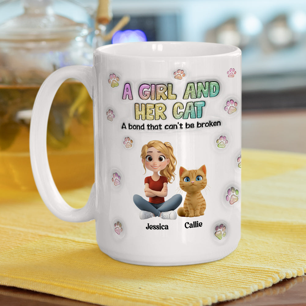 Custom Christmas Birthday Gifts For Dog Mom, Dog Lovers • A Girl And Her Cat - Personalized 3D Inflated Effect Mug