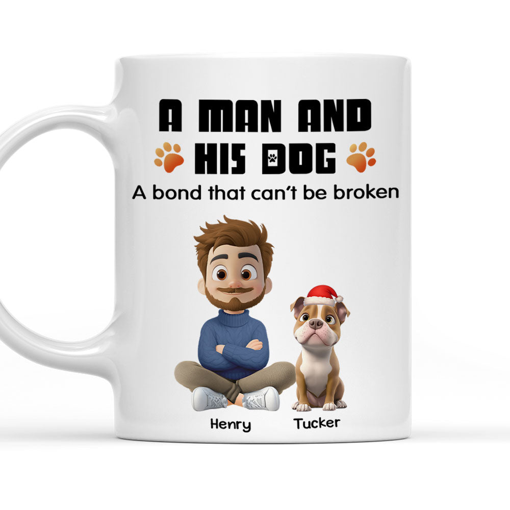 Custom Christmas Birthday Gifts For Dog Lovers • Human And Their Dog Cartoon Christmas Ver White - Personalized Coffee Mug