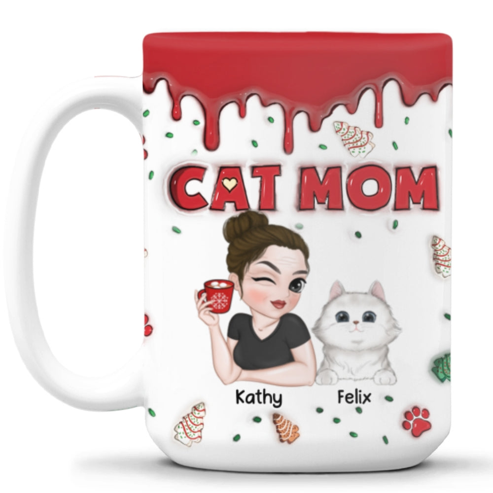 Custom Mother's day Birthday Gifts For Cat Mom, Cat Lovers • Cat Mom Christmas Cake - Personalized 3D Inflated Effect Mug