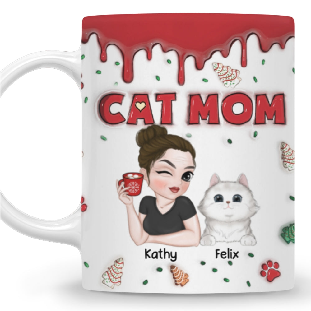 Custom Mother's day Birthday Gifts For Cat Mom, Cat Lovers • Cat Mom Christmas Cake - Personalized 3D Inflated Effect Mug