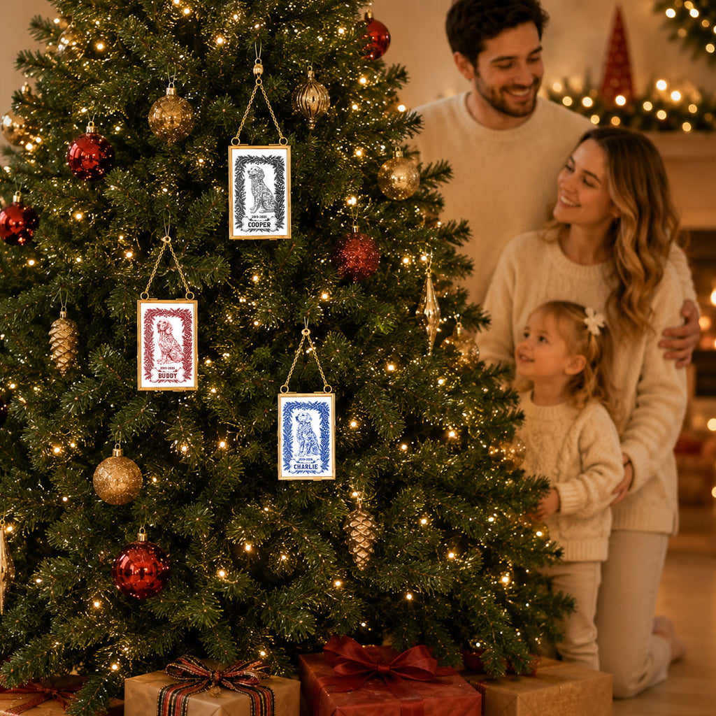 Custom Christmas Decor Home Birthday Gifts For Dog Lovers • Forever In Our Christmas Memories - Personalized Metal Frame Ornament