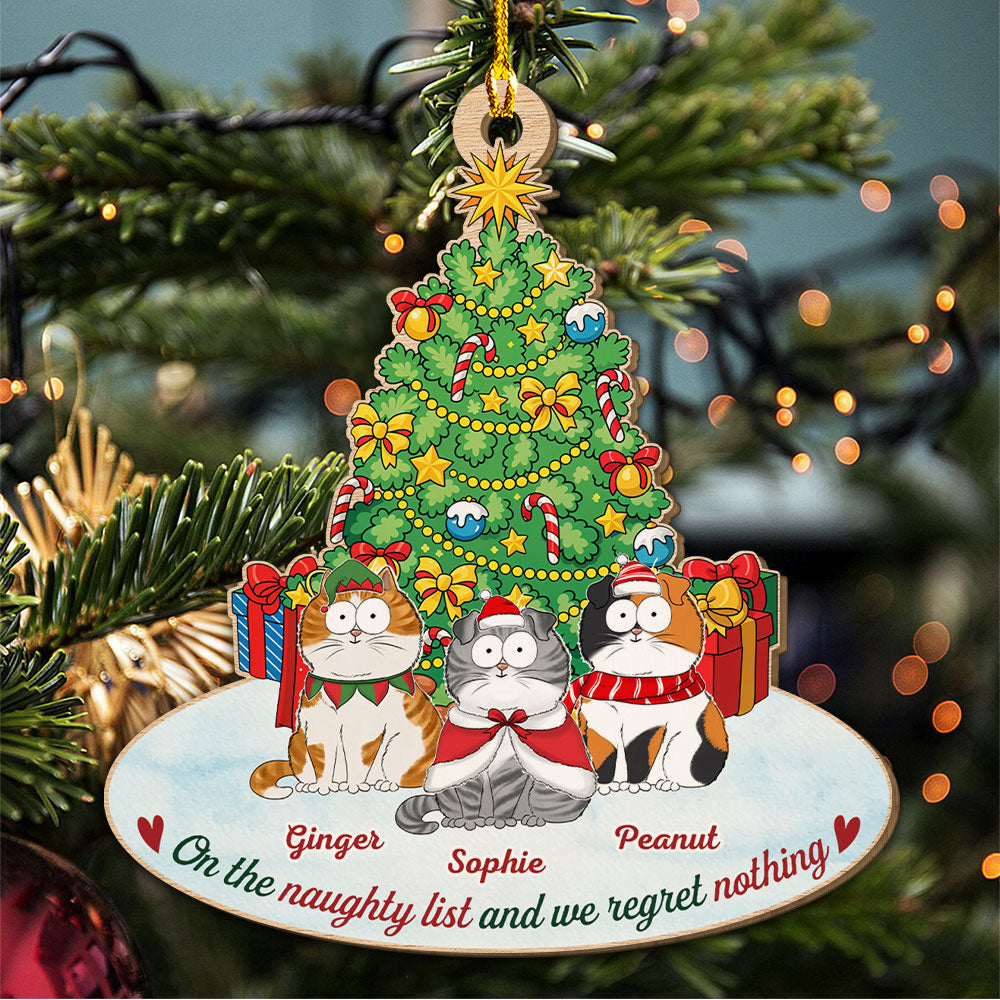 Custom Christmas Decor Home Birthday Gifts For Cat Lovers • On The Naughty List - Personalized Wood Ornament