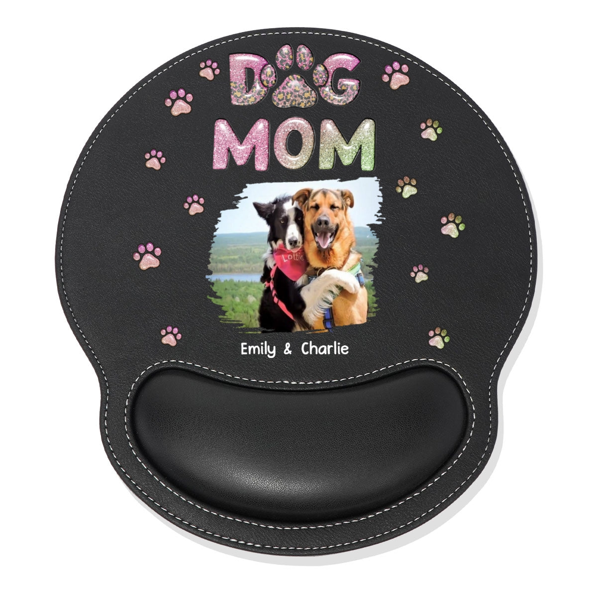 Dog Mom Lovely Chibi Photo - Personalized Leather Mouse Pad