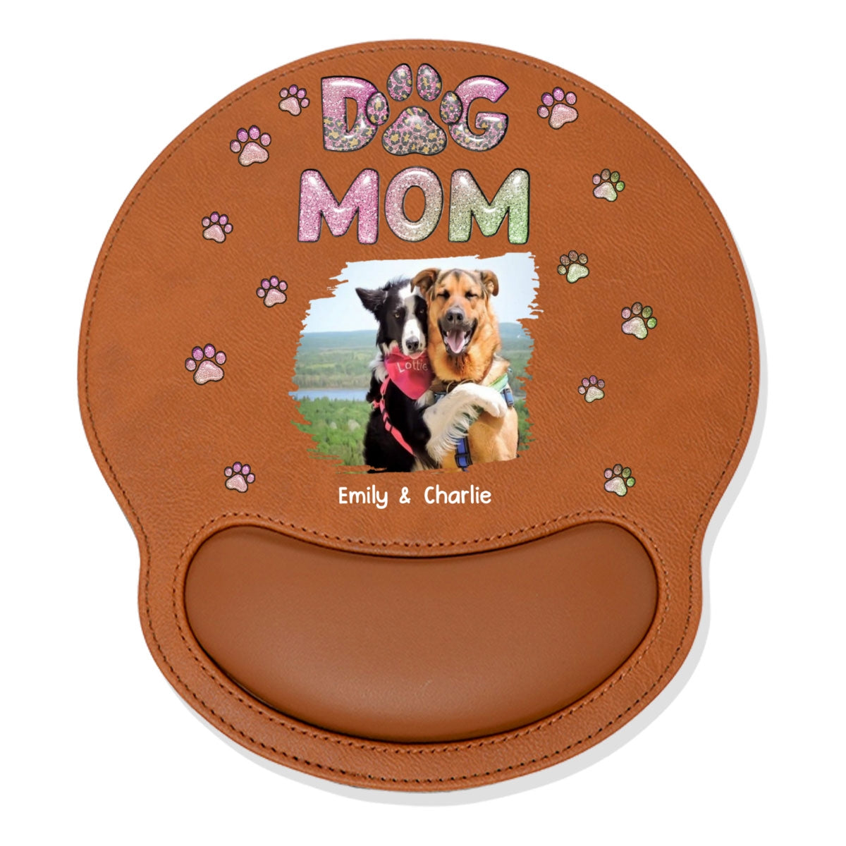 Dog Mom Lovely Chibi Photo - Personalized Leather Mouse Pad